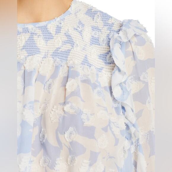 Joie Jamila Silk Blend White Blue Floral Sheer Textures Blouse Womens Size Large - Picture 5 of 11